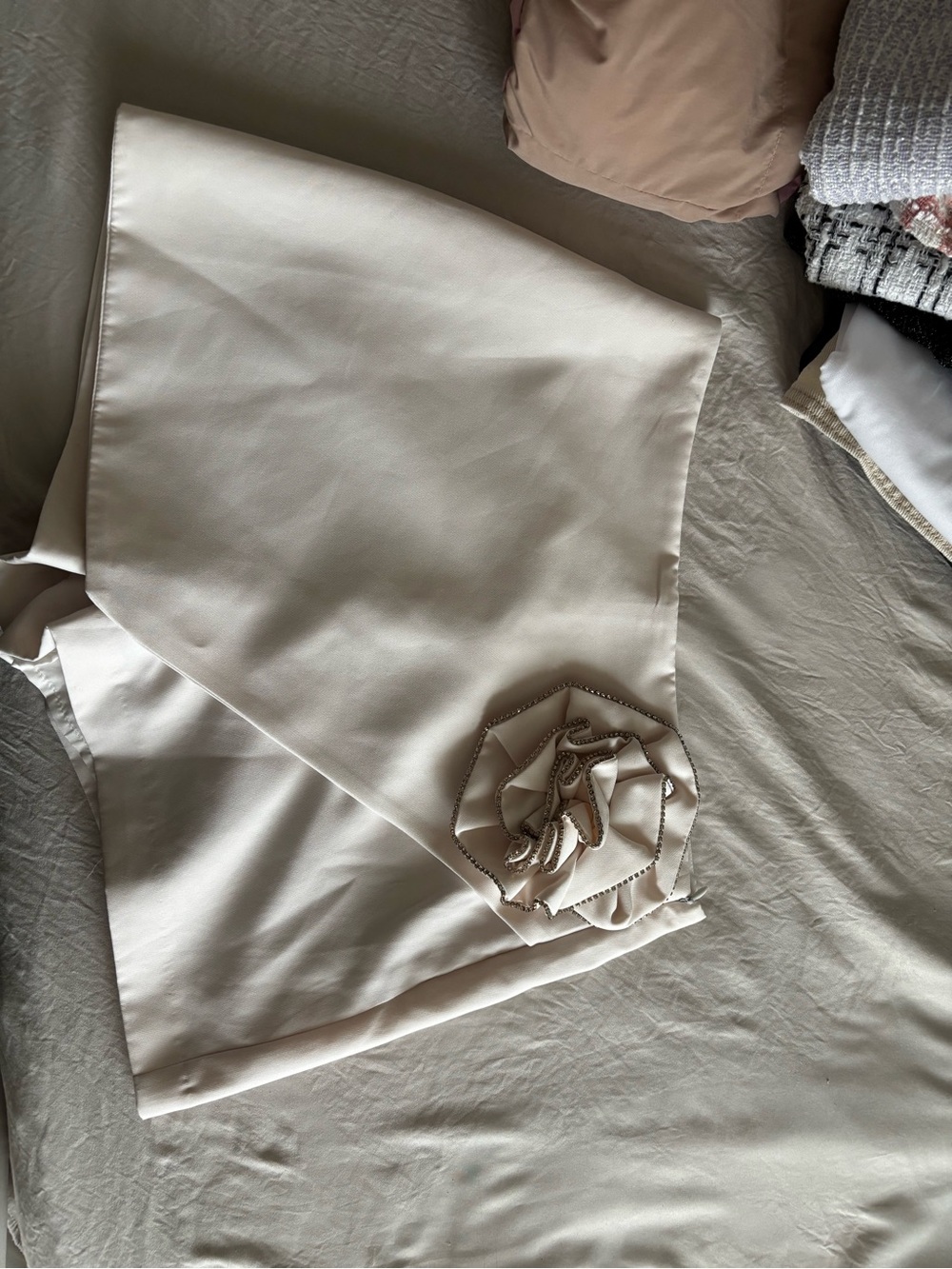 Classic Cream Mini Skirt with Rosette Detail